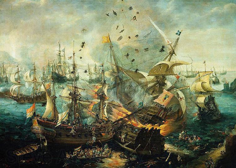 Hendrik Cornelisz. Vroom The explosion of the Spanish flagship during the Battle of Gibraltar, 25 April 1607. Germany oil painting art